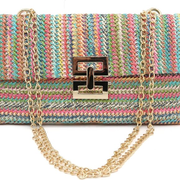 Straw Clutch Crossbody Bag Women Summer Woven Shoulder Envelope Evening - Picture 1 of 7